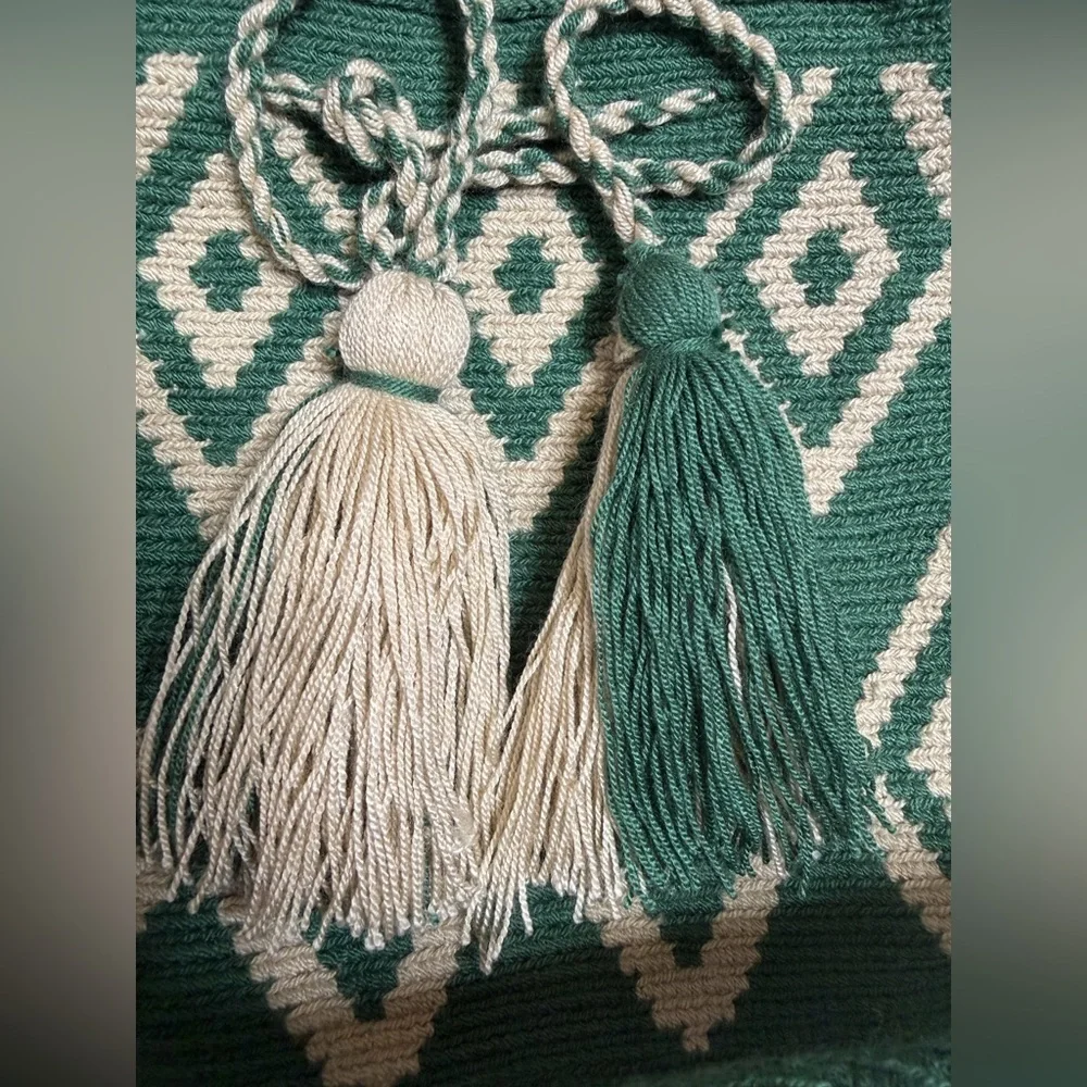 Handmade Bohemian Wayuu Green Small Patterned Women's Woven Boho Bag